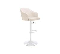Vente-unique - Tabouret de Bar en Tissu et métal - Hauteur réglable - Créme et Blanc - Carsten