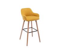 Vente-unique - Tabouret de Bar en Tissu et Pieds Bois de hêtre - Jaune - Eleana