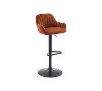 Vente-unique - Tabouret de Bar en Velours et métal Noir - Hauteur réglable - Terracotta - Eleana
