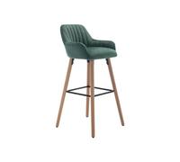 Vente-unique - Tabouret de Bar en Velours et Pieds Bois de hêtre - Vert foncé - Eleana