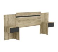 Vente-unique - Tête de lit Extensible avec chevets - 140/160 cm - Coloris : Naturel et Noir - PARATI - avec Rangement