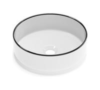Vente-unique - Vasque à poser ronde en céramique - Blanc avec liseré noir - 36 cm - LENISO II