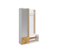 Vente-unique - Vestiaire avec Miroir et rangements - Blanc et Naturel - JANAKIA