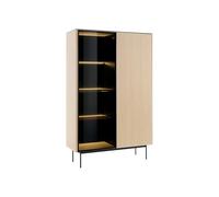 Vente-unique - Vitrine 2 Portes avec LEDs en MDF et Verre fumé - H. 166 cm - Naturel Clair et Noir - SAYERA