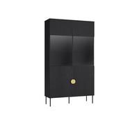 Vitrine 2 portes et 4 niches avec LEDs - Noir et doré - NATANIEL