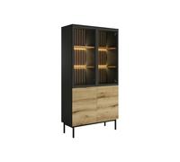 Vitrine 4 portes avec LEDs - Naturel et noir - LABENIA