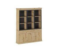 Vitrine avec rangements et LEDs - Naturel et noir - MARSORIA