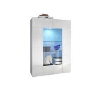 Vente-unique - Vitrine Calisto - LEDs - 2 Portes - Blanc laqué