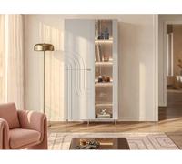 Vente-unique - Vitrine Lesfara - verre beige 100x45 | Verre trempé résistant, Système d'ouverture push to open, Système fermeture soft close, Fabriqué en Europe
