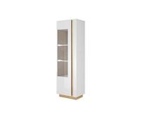 Vente-unique - Vitrine MURARI - 1 Porte - avec LEDs - Blanc Brillant et chêne