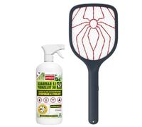 VENTEO - Barrage aux Insectes Intérieur Extérieur | Spray Fourmis Multi-Insectes Anti Pucerons + Raquette Électrique NO INSECT contre les Insectes Volants à Pile