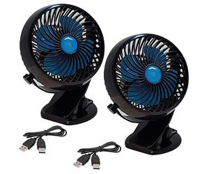 Venteo Fast Fan - Lot de 2 Mini Ventilateurs Portable Rechargeable USB à Rotation Intelligente à 360° - Batterie Lithium Longue durée - Coloris Noir et Bleu