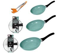Venteo Lot 3 Poêles Poudre En Jade Avec Une Starlyf Perfect Pincers Revêtement Antiadhésive AntiRayures Idéal Pour Tous Types De Feux