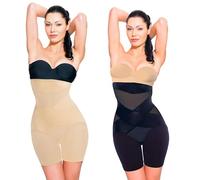 Venteo Noir et Chair T-XXL-46/48 Gaine Cross Compression Velform Gaine Ventre Plat Design en X - Ventre/Cuisse/Fesse - Toutes morphologies - Modèle Long - Plusieurs Tailles Disponibles