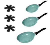 Venteo Poudre De Jade Lot De 3 Poêles En Poudre De Jade + 2 Couvercles + 3 Protèges Poêles Kitchenpro Revêtement Antiadhésif Idéal Pour Tous Types De Feux