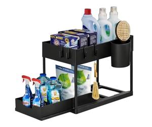 Venteo Rangement sous Evier Noir | Organisateur d'armoires de Cuisine | Meuble De Rangement | Meuble Salle De Bain Domestique | Meuble Chaussure Organisation | Rangement sous Évier Cuisine (Noir)