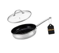 Venteo Sauteuse Poele Inox 24 cm avec Couvercle | Poele Ceramique Tous Feux Induction | Cuisson Sans PFOA | Idéale pour Saisir, Mijoter, Revenir, Faire Sauter et Préparer Toutes Vos Recettes