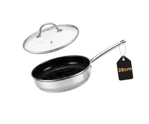 VENTEO Sauteuse Poele Inox 28 cm avec Couvercle | Poele Ceramique Tous Feux Induction | Cuisson Sans PFOA | Idéale pour Saisir, Mijoter, Revenir, Faire Sauter et Préparer Toutes Vos Recettes