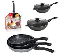 Venteo Set De Cuisine Sauteuses, Poêles Et Poêle À Crêpes + 2 Couvercles Revêtement Pierre Antiadhésifs Idéal Pour Tous Types De Feux