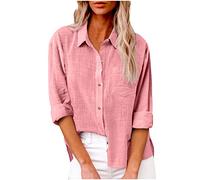 Ventes Flash Chemise en Lin Femme été Haut Chic et ÉLéGant Coton Lin T-Shirt Manche Longue Col en V Chemisier Tunique Tops avec Boutons DéContractéS Ample Chemisiers et Blouses Vetement Solde