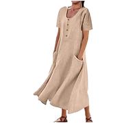 Ventes Flash du Jour Robe D Ete Femme Coton et Lin Generique Longue Pas Cher Mi-Longue Dress pour Fêter Elegante Boheme Max Robe de Soirée Confortable léger Décontractée Robes de Plage Vacances