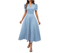 Ventes Flash du Jour Robe Ete Femme Manches Courtes Lightweight Deguisement Taille Haute Robe Chic pour Mariage Travail Mode Marque Robe Reveillon 2025 Dress Fluide Printemps Bleu Clair XL