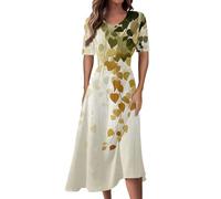 Ventes Flash du Jour Robe Femme Taille Haute Funky Deguisement Col V Robe De Cocktail Plein Air Respirant Pas Cher Robe Temoin De Mariage Femme Large Tenue Ample Printemps 01 Jaune Terreux XL