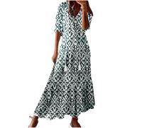 Ventes Flash du Jour Robe Fleurie Femme Chic et Elegant Robe Longue Femmes Ete Fluide Bohème Robes de Plage d'Été A-Line Maxi Robes mi Longue de Cérémonie Mariage Respirant Boho Dress Pas Cher