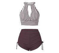 Ventes Flash du Jour Tankinis Femme Couleur Uni Print Doux Vêtements Maillot De Bain Femme 2 Pieces String Fitness Respirant Printemps Imprimée Piscine Vetement Plage Femme Violet XL