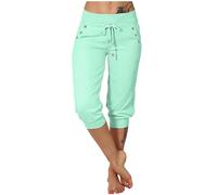 Ventes Flash Pantacourt Femme Été Coton Cargo d'été 3/4 Long Capri Pantalon avec Poches Ete Ample Pantalon de Yoga Pilattes Jogging Pantalons Décontracté Pantacourt Grande Taille Pas Cher Cadeau