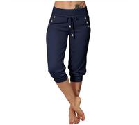 Ventes Flash Pantacourt Femme Été Coton Cargo d'été 3/4 Long Capri Pantalon avec Poches Ete Ample Pantalon de Yoga Pilattes Jogging Pantalons Décontracté Pantacourt Grande Taille Pas Cher Cadeau
