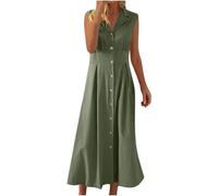 Ventes Flash Robe Chemise Longue en Lin Femme Été Droite Boutonnée devant Tank Robe de Travail Chic et Elegant Décontractée Vêtements Femme Soldes Robes de Soirée Fêter Dress de Vacances à la Plage