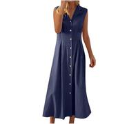 Ventes Flash Robe Chemise Longue en Lin Femme Été Droite Boutonnée devant Tank Robe de Travail Chic et Elegant Décontractée Vêtements Femme Soldes Robes de Soirée Fêter Dress de Vacances à la Plage
