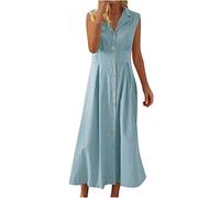 Ventes Flash Robe Chemise Longue en Lin Femme Été Droite Boutonnée devant Tank Robe de Travail Chic et Elegant Décontractée Vêtements Femme Soldes Robes de Soirée Fêter Dress de Vacances à la Plage