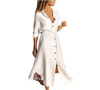 Ventes Flash Robe Chemise Longue Femme Chic et Élégant Robe de Travail Mi-Longue Dress pour Fêter Boheme Max Robes de Soirée Confortable léger Décontractée Femmes Robes de Plage Vacances Pas Cher