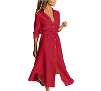 Ventes Flash Robe Chemise Longue Femme Chic et Élégant Robe de Travail Mi-Longue Dress pour Fêter Boheme Max Robes de Soirée Confortable léger Décontractée Femmes Robes de Plage Vacances Pas Cher