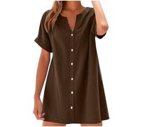 Ventes Flash Robe en Lin Femme T-Shirt Robe de Travail Chic et Elegant Décontractée Robes Tunique Manche Courte Jupe Vêtements Femmes Cotton en Line Chemise Robes de Soleil Soldes Cadeau Pas Cher