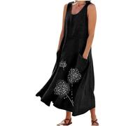 Ventes Flash Robe Femme Lin Été Longue Robes Décontracté Couleur Unie Robes Ete Chic et Elegant Col V Robe Tunique Femmes Boheme Jupe Dress de Plage Linen Dresses en Lin Mi-Longue Dress Pas Cher