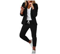 Ventes Flash Tailleur Femme Pantalon 2 Pièces Chic et Elegant Couleur Unie Slim Fit Blazer Veste Formel Bureau Travail Pantalon Costumes Ensemble Col Revers Veste Manteau Pantalons Ensemble