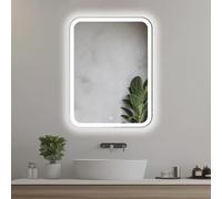 Venti Miroir de Salle de Bain rectangulaire 50x70cm avec éclairage LED et Interrupteur Tactile, Coins arrondis, Miroir LED avec éclairage LED Blanc Naturel sur l’Avant du Miroir.