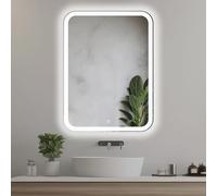 Venti Miroir de Salle de Bain rectangulaire 60x80cm avec éclairage LED et Interrupteur Tactile, Coins arrondis, Miroir LED avec éclairage LED Blanc Naturel sur l’Avant du Miroir.