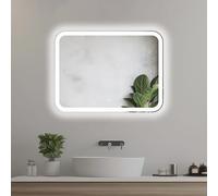 Venti Miroir de Salle de Bain rectangulaire 80x60cm avec éclairage LED et Interrupteur Tactile, Coins arrondis, Miroir LED avec éclairage LED Blanc Naturel sur l’Avant du Miroir.