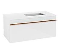 Venticello Villeroy und Boch vasque A94805RE 95,7 x 43,6 x 50,2 cm, meuble sous-vasque droit, poignée cuivre, verre Glossy White