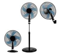 VENTILADOR DE PIE OSCILANTE/SOBREMESA/PARED /3 EN1-3 VELOCIDADES - 5 ASPAS - BASE REDONDA - 16” 40CM - 50W