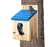 Ventilated Bird House, Wood Nesting Box, Outdoor Shelter Box, Wood Structure Metal Guard Cover, Aviary Nesting Habitat with Lock, Finch Swallow Bird Shelter 5.91x5.91x8.66 inches