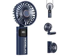 Ventilateur à Main, Mini Ventilateur Portatif, 5200mAh Rechargeable, Petit Ventilateurs de Poche Avec 6 Vitesses, 180° Ventileur USB Pliable pour la Maison, le Bureau, l'Ecole, l'Extérieur, Bleu