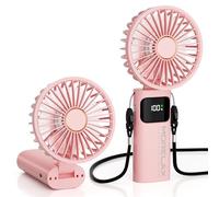 Ventilateur à Main, Mini Ventilateur Portatif, 5200mAh Rechargeable, Petit Ventilateurs de Poche Avec 6 Vitesses, 180° Ventileur USB Pliable pour la Maison, le Bureau, l'Ecole, l'Extérieur , Rose