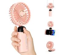 Ventilateur à Main, Mini Ventilateurs Portatif, 4000mAh Rechargeable, Petit Ventilateur de Poche Avec 6 Vitesses, 90° Ventilateur USB Pliable pour la Maison, le Bureau, l'Ecole, l'Extérieur, Rose