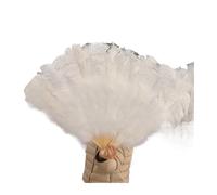 Ventilateur à Plumes 90CM Éventails en Plumes colorées 13 éventails pliants à Main en os for Carnaval fête de Mariage scène Danse Accessoires décor Pluma Craft(White,Left and Right 1pair)