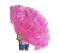 Ventilateur à Plumes 90CM Éventails en Plumes colorées 13 éventails pliants à Main en os for Carnaval fête de Mariage scène Danse Accessoires décor Pluma Craft(Dark Pink,Left Fan 1PCS)